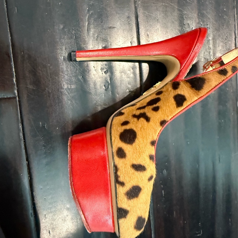Rare Charlotte Olympia vintage pony hair /leopard print platform slingbacks